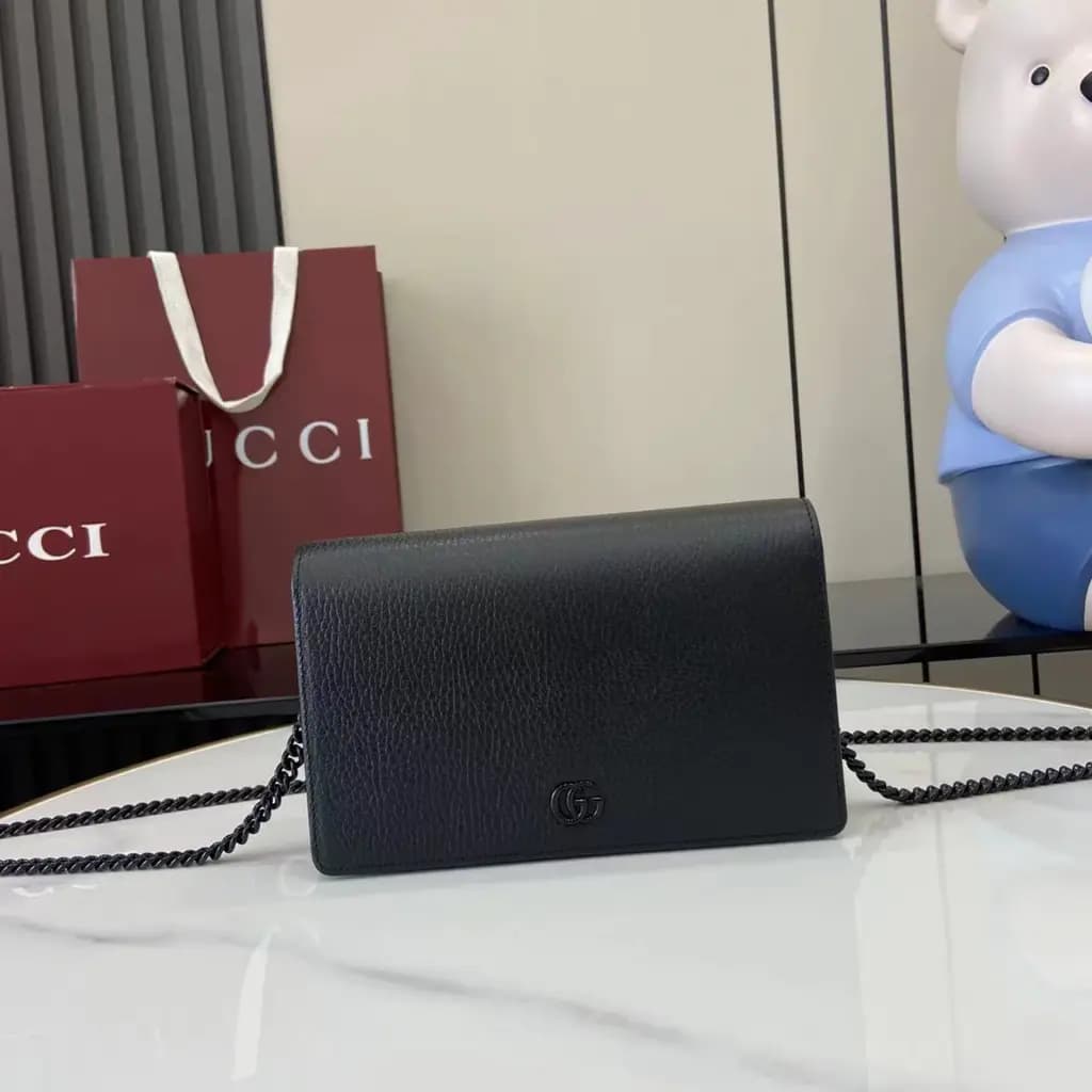 Gucci GG 마몬트 레더 금장 체인 미니 크로스백 