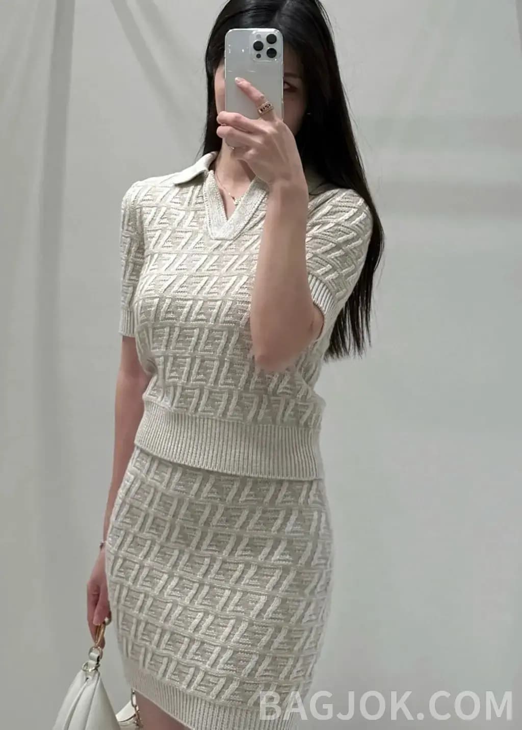 펜디 펜디 베이지 FF 모티프 니트 폴로 셔츠 상세 이미지
