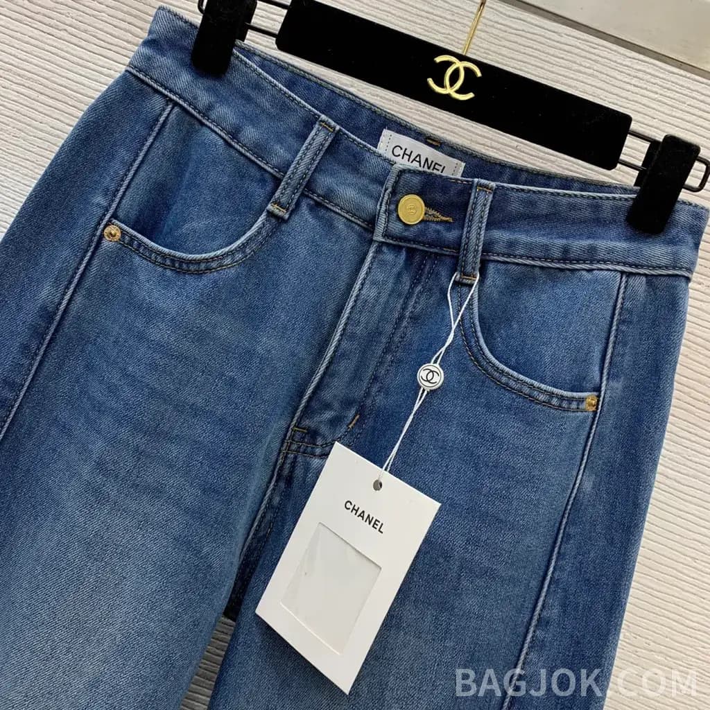 샤넬 샤넬 레터링 메탈 데님 와이드 팬츠 상세 이미지