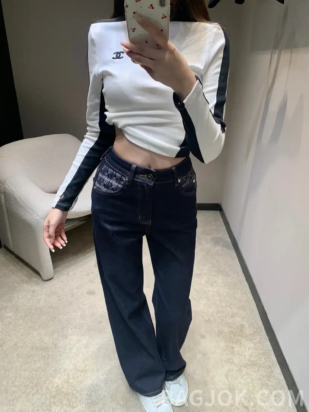 펜디 펜디 FF 자수 와이드 데님 팬츠 상세 이미지