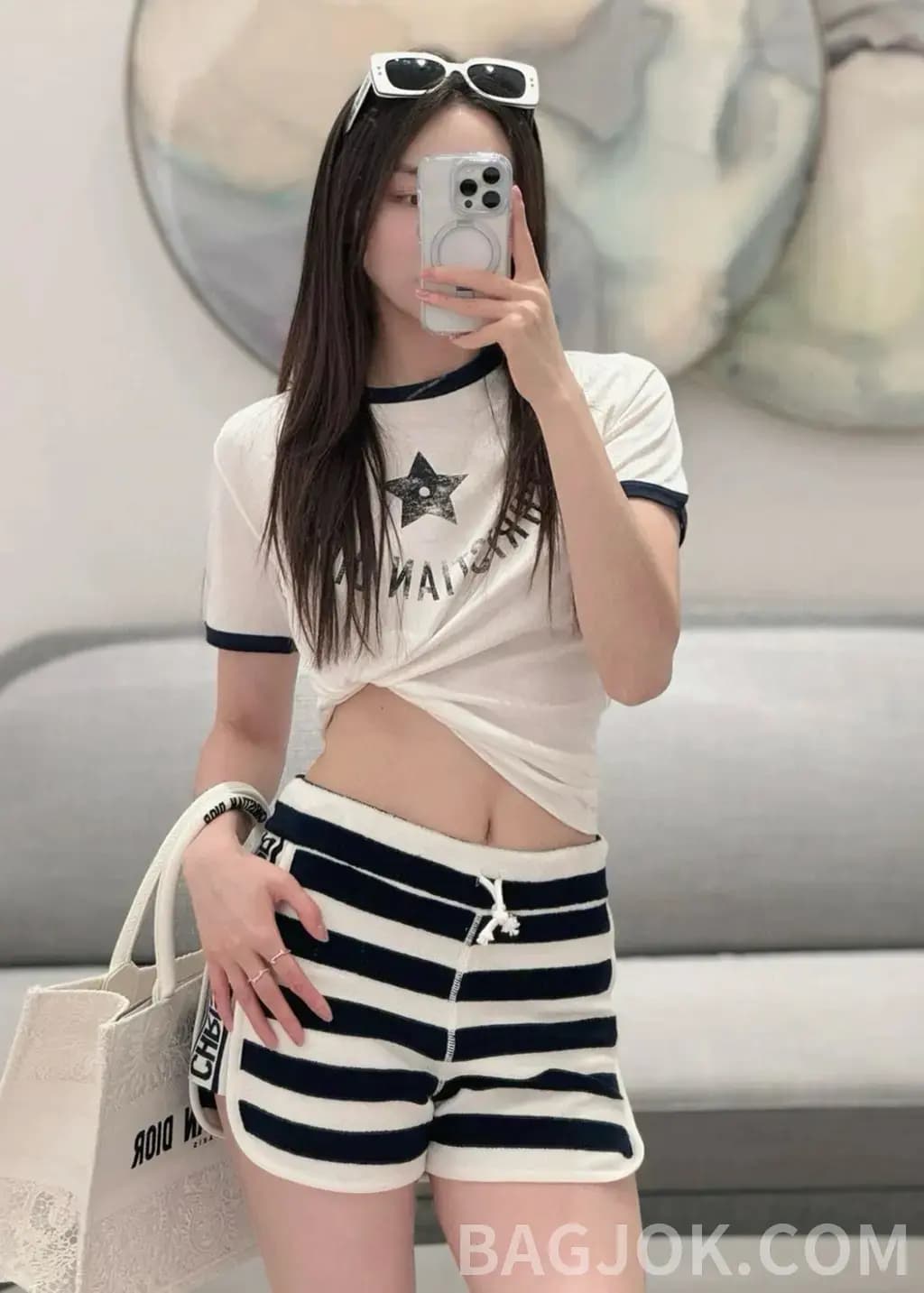 디올 디올 스트라이프 테리 쇼츠 상세 이미지