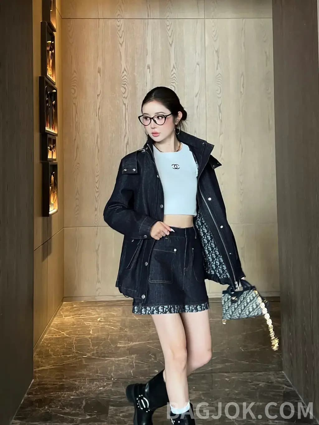 디올 디올 오블리크 패턴 롤업 데님 쇼츠 상세 이미지
