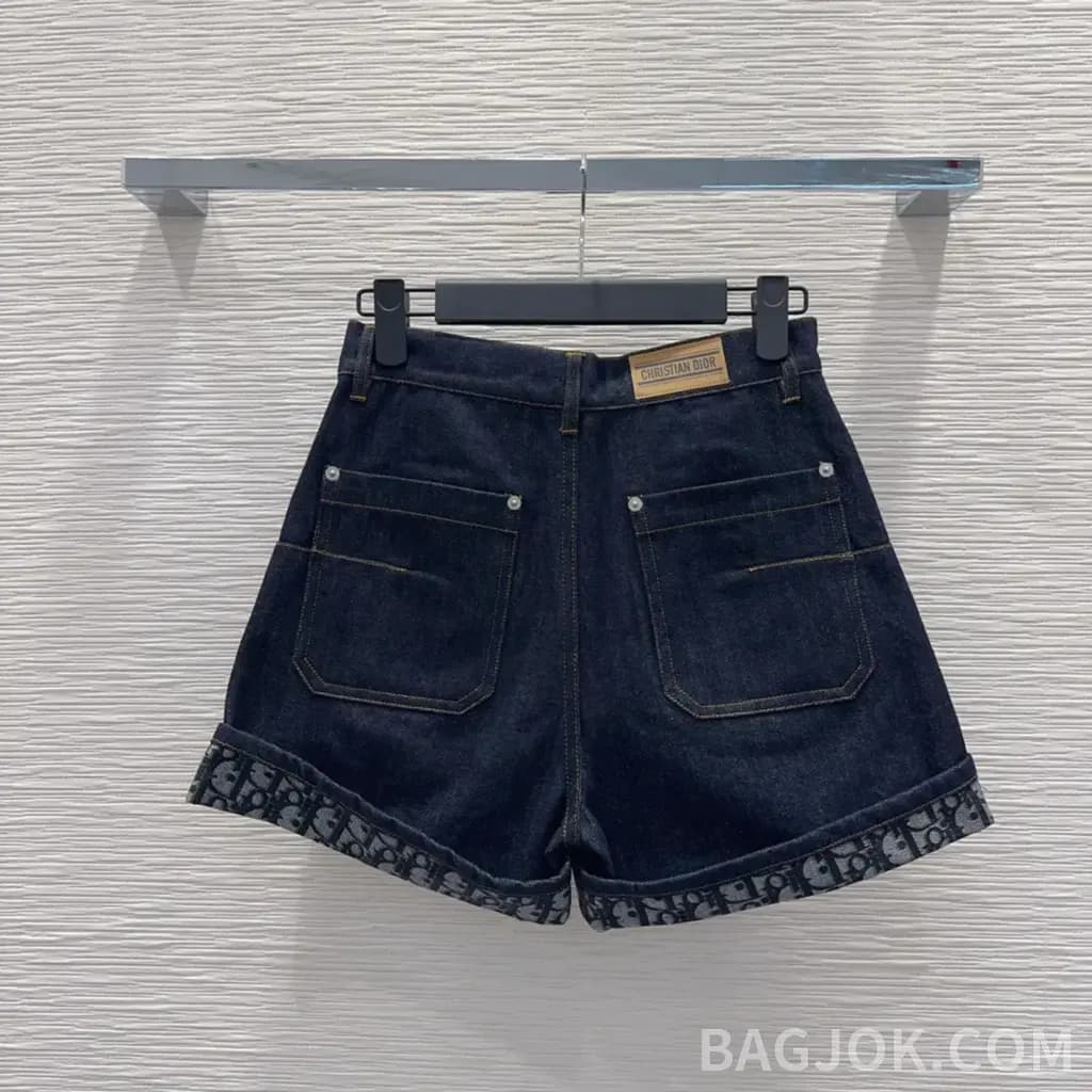 디올 디올 오블리크 패턴 롤업 데님 쇼츠 상세 이미지