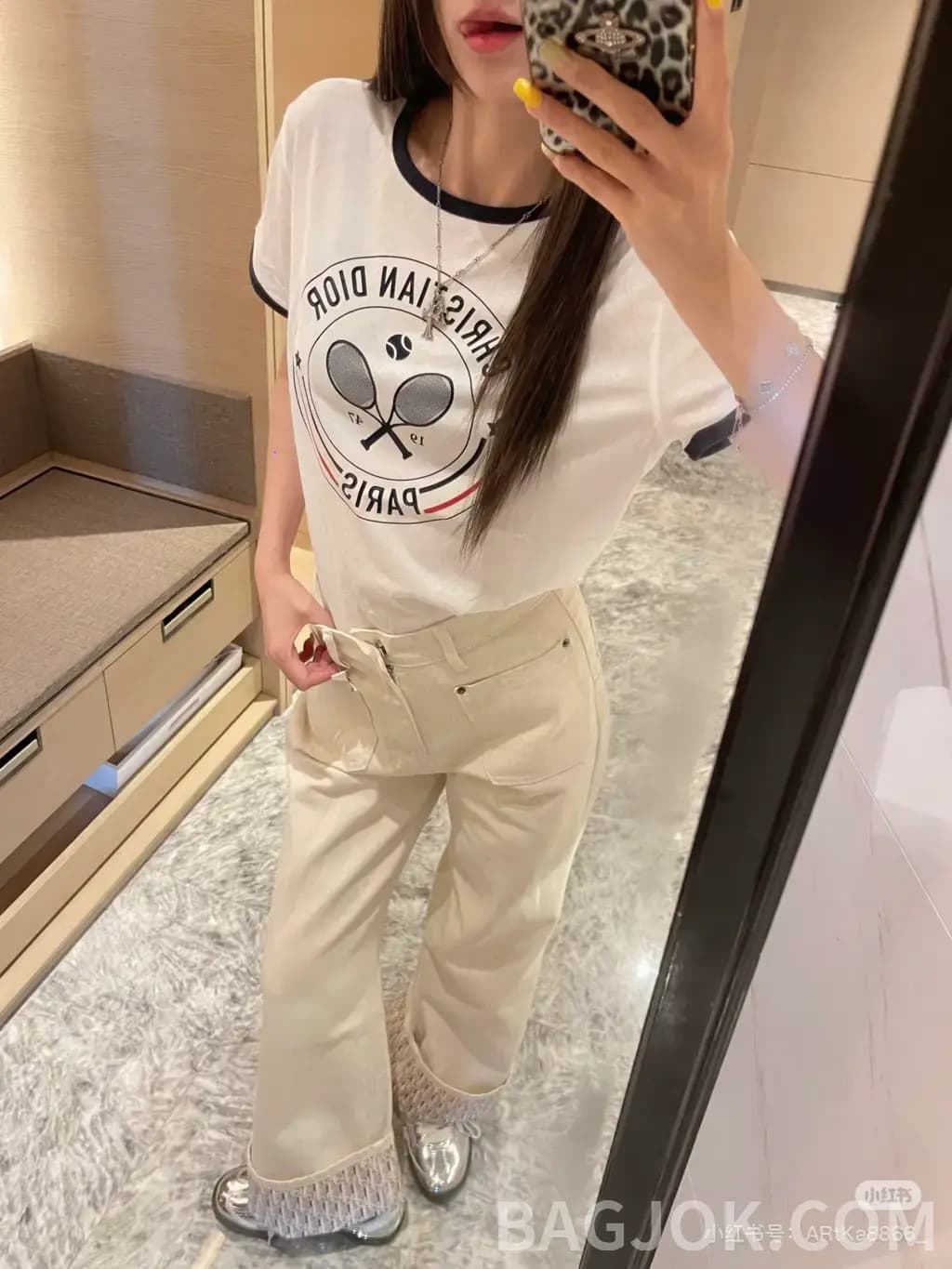 디올 디올 오블리크 레이스 헴 와이드 데님 팬츠 상세 이미지