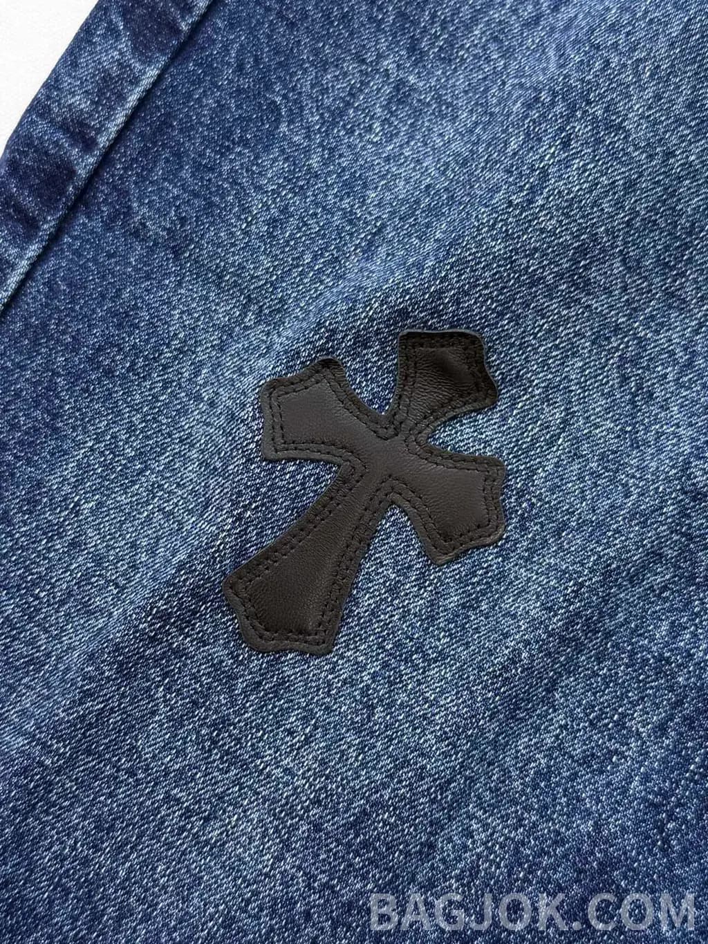 크롬하츠 크롬하츠 레더 크로스 패치 워싱 데님 쇼츠 상세 이미지