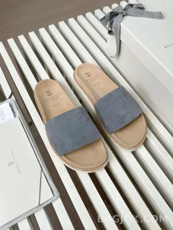 보스넬로쿠치넬리 보스넬로 쿠치넬리 스웨이드 원밴드 슬라이드 슬리퍼 상세 이미지